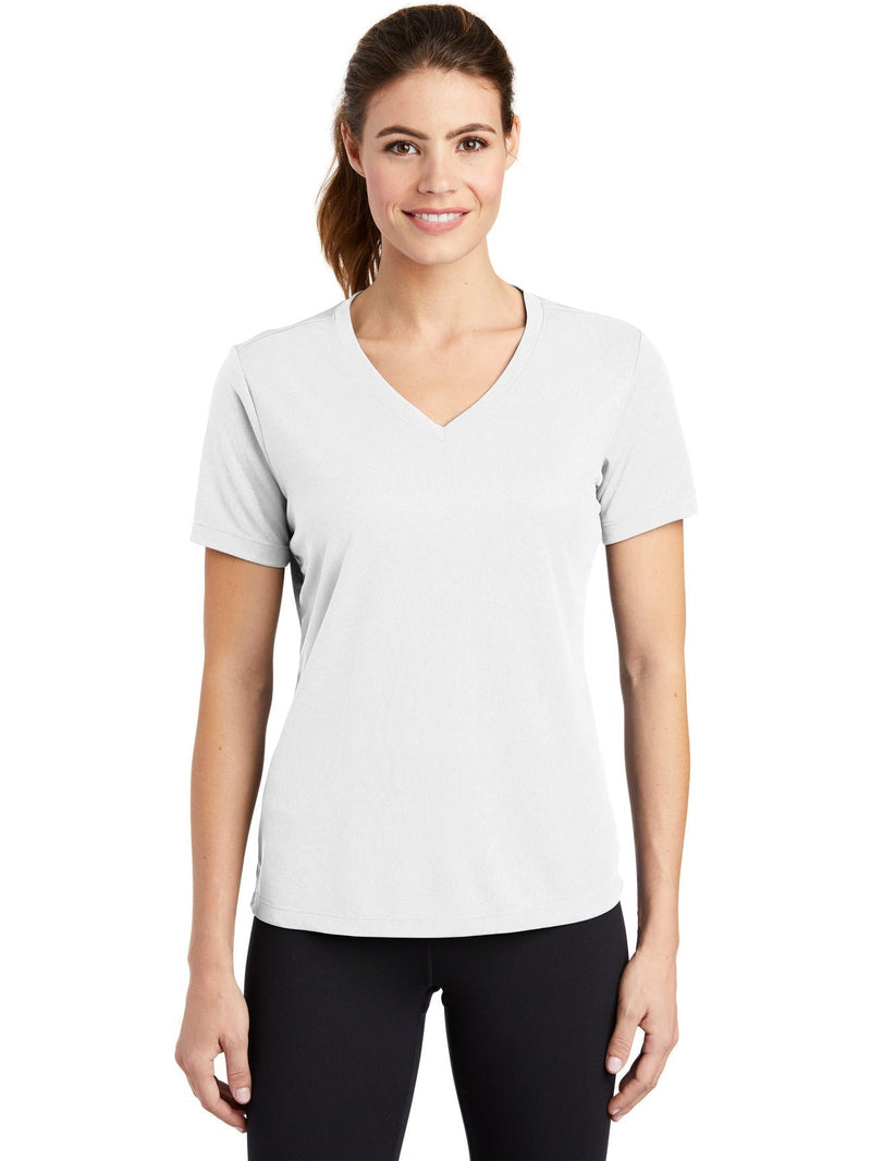  Sport-Tek Ladies Posicharge Racermesh V-Neck Tee-Regular-Sport-Tek-White-S-Thread Logic