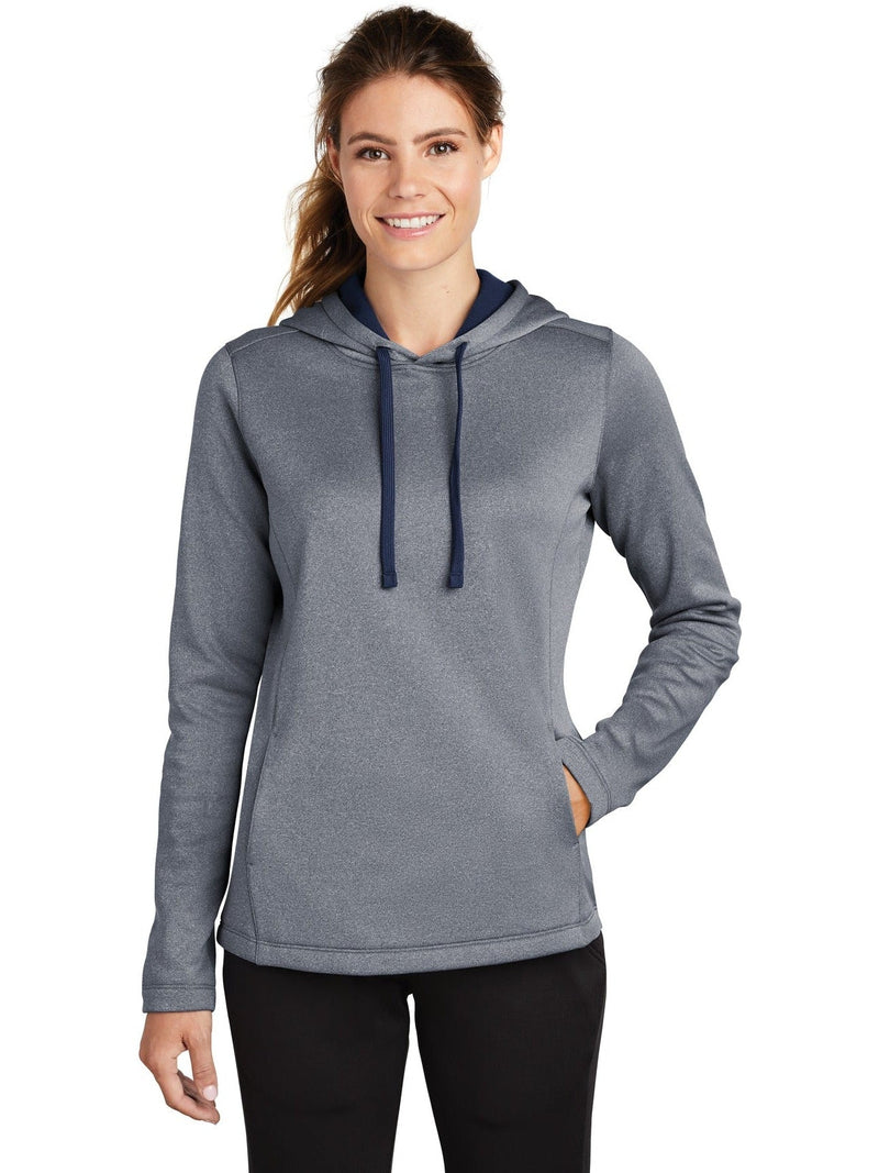  Sport-Tek Ladies Posicharge Sport-Wick Heather Fleece Hooded Pullover-Regular-Sport-Tek-True Navy Heather-S-Thread Logic