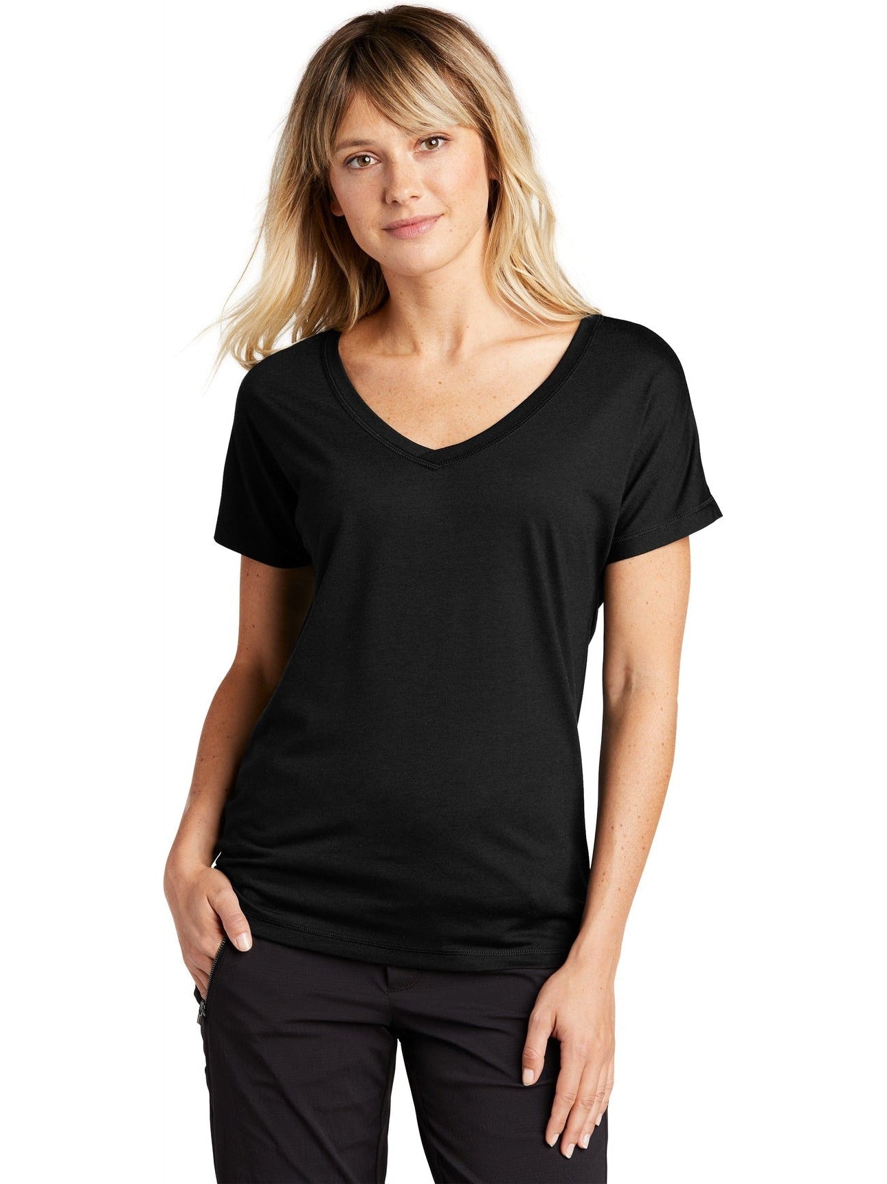 No-Logo CLOSEOUT - Sport-Tek Ladies Posicharge Tri-Blend Wicking Dolman Tee-Polos-Sport-Tek-Black Triad Solid-S-Thread Logic