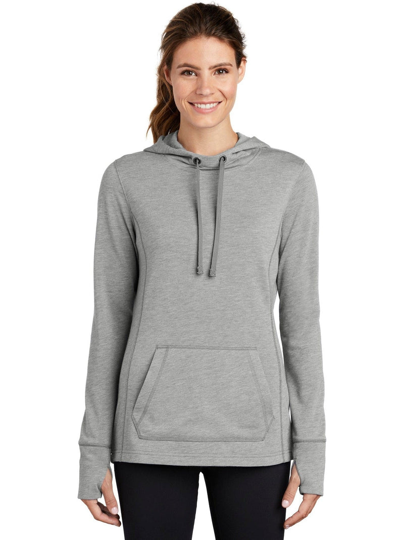  Sport-Tek Ladies Posicharge Tri-Blend Wicking Fleece Hooded Pullover-Regular-Sport-Tek-Light Grey Heather-S-Thread Logic