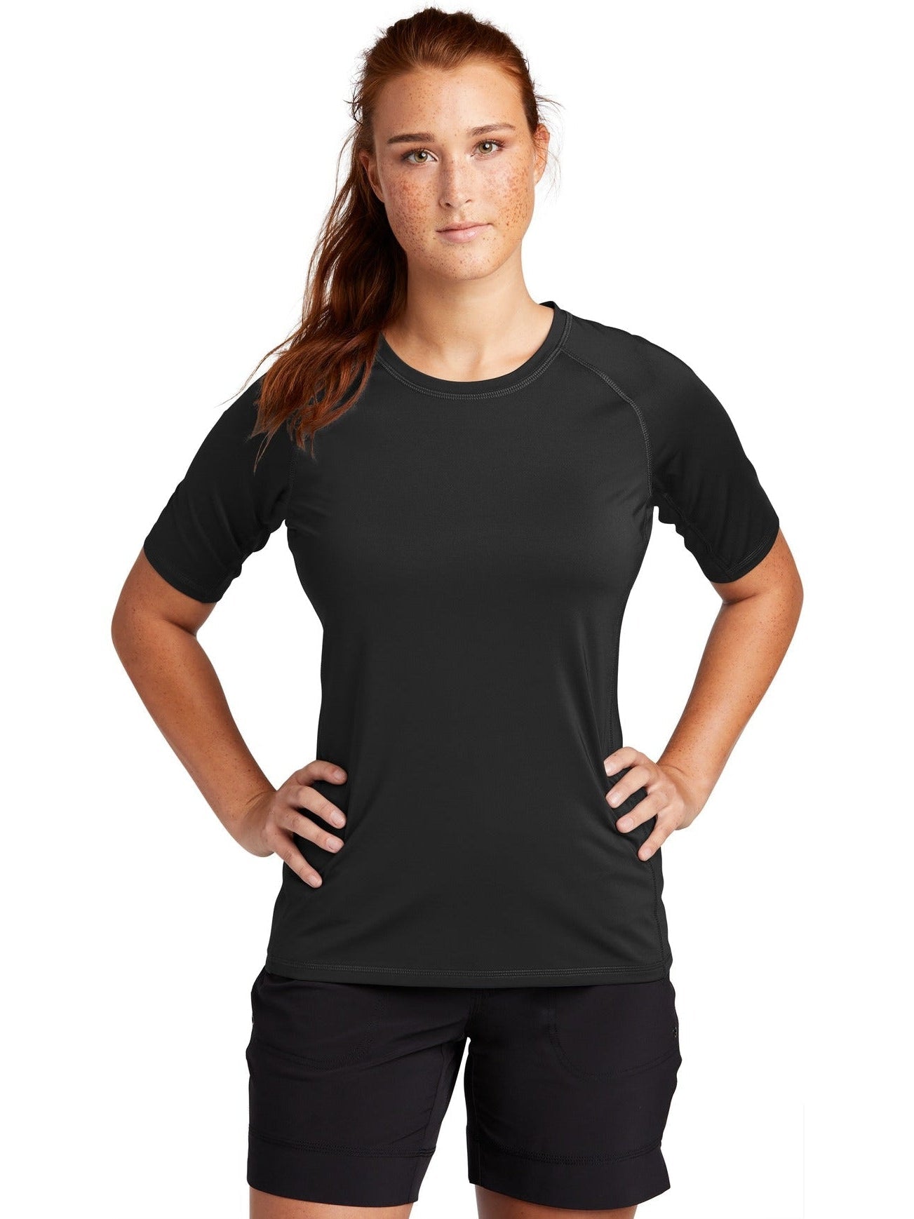  Sport-Tek Ladies Rashguard Tee-Regular-Sport-Tek-Black-S-Thread Logic