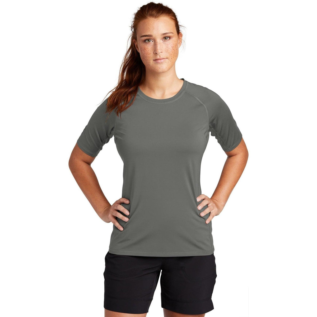 no-logo  Sport-Tek Ladies Rashguard Tee-Regular-Sport-Tek-Dark Smoke Grey-S-Thread Logic