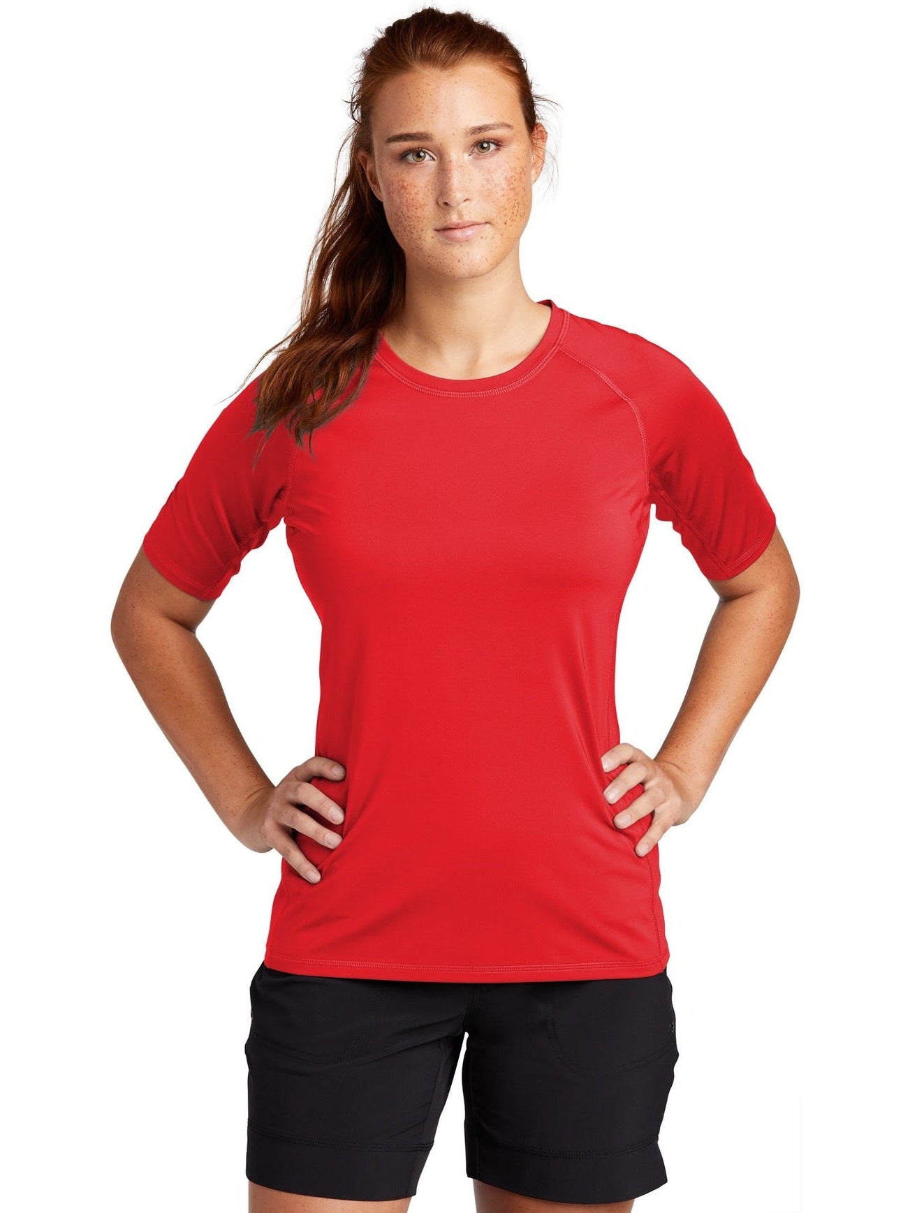  Sport-Tek Ladies Rashguard Tee-Regular-Sport-Tek-True Red-S-Thread Logic