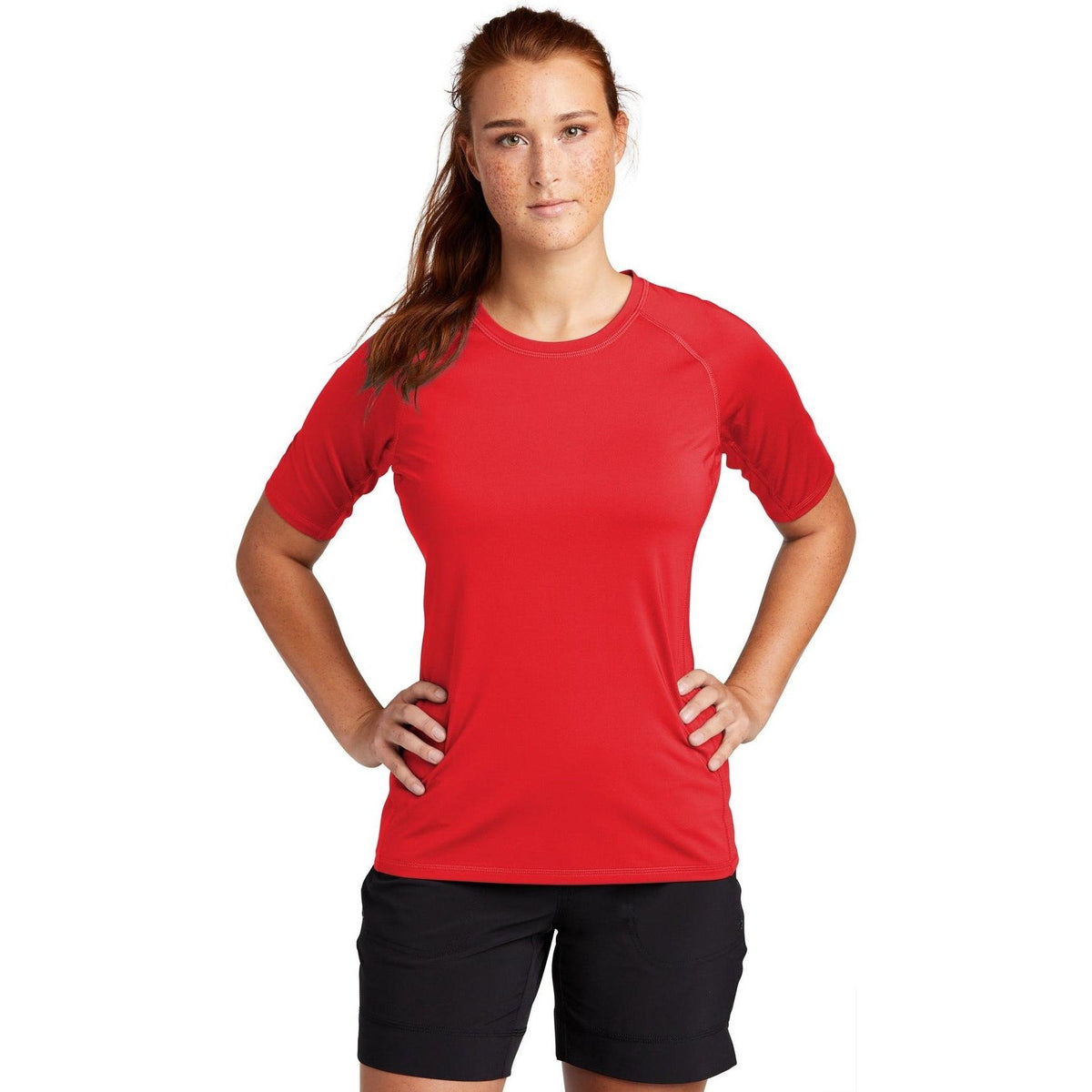 no-logo  Sport-Tek Ladies Rashguard Tee-Regular-Sport-Tek-True Red-S-Thread Logic