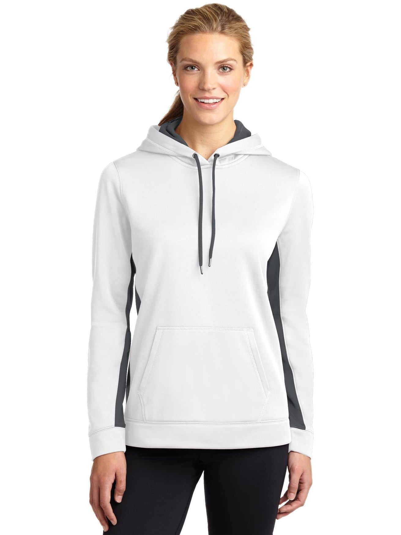  Sport-Tek Ladies Sport-Wick Fleece Colorblock Hooded-Regular-Sport-Tek-White/Dark Smoke Grey-XS-Thread Logic