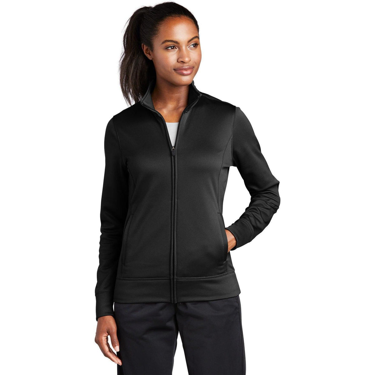 no-logo  Sport-Tek Ladies Sport-Wick Fleece Full-Zip Jacket-Regular-Sport-Tek-Black-S-Thread Logic