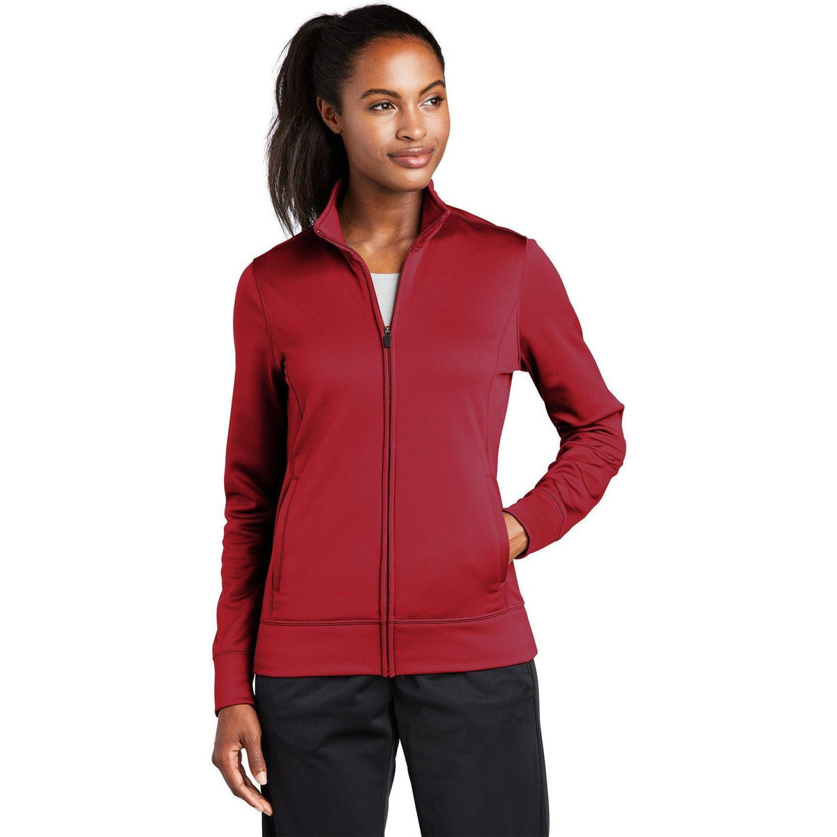 no-logo  Sport-Tek Ladies Sport-Wick Fleece Full-Zip Jacket-Regular-Sport-Tek-Deep Red-S-Thread Logic