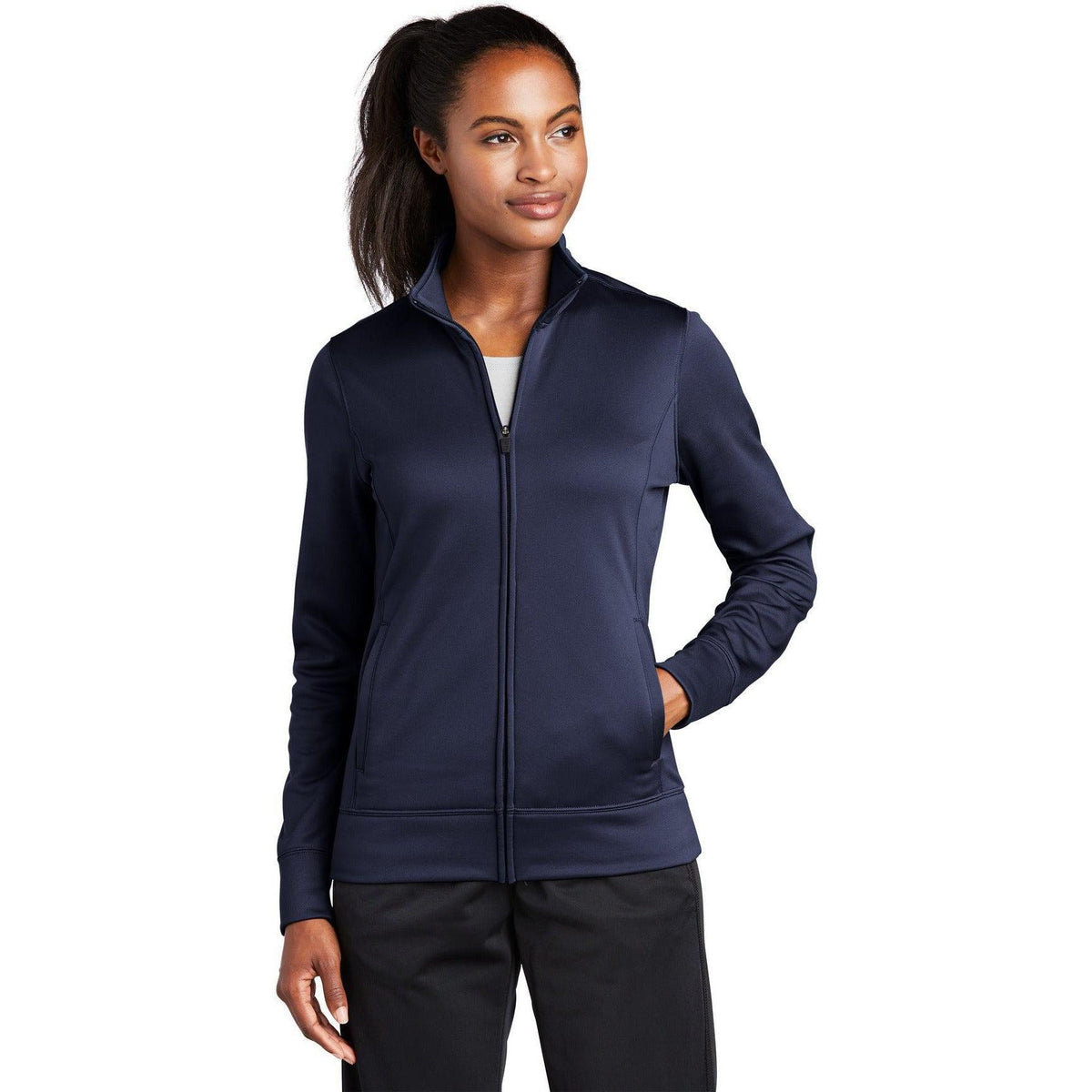 no-logo  Sport-Tek Ladies Sport-Wick Fleece Full-Zip Jacket-Regular-Sport-Tek-Navy-S-Thread Logic
