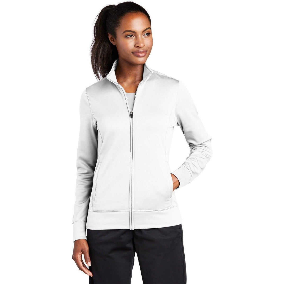 no-logo  Sport-Tek Ladies Sport-Wick Fleece Full-Zip Jacket-Regular-Sport-Tek-White-S-Thread Logic