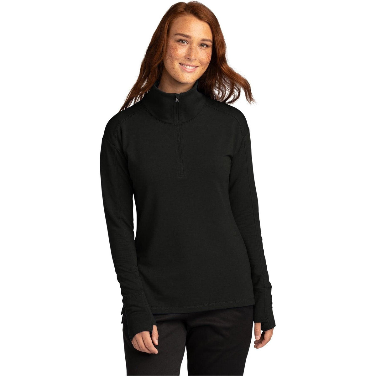 logo-left  Sport-Tek Ladies Sport-Wick Flex Fleece 1/4-Zip-Regular-Sport-Tek-Black-S-Thread Logic
