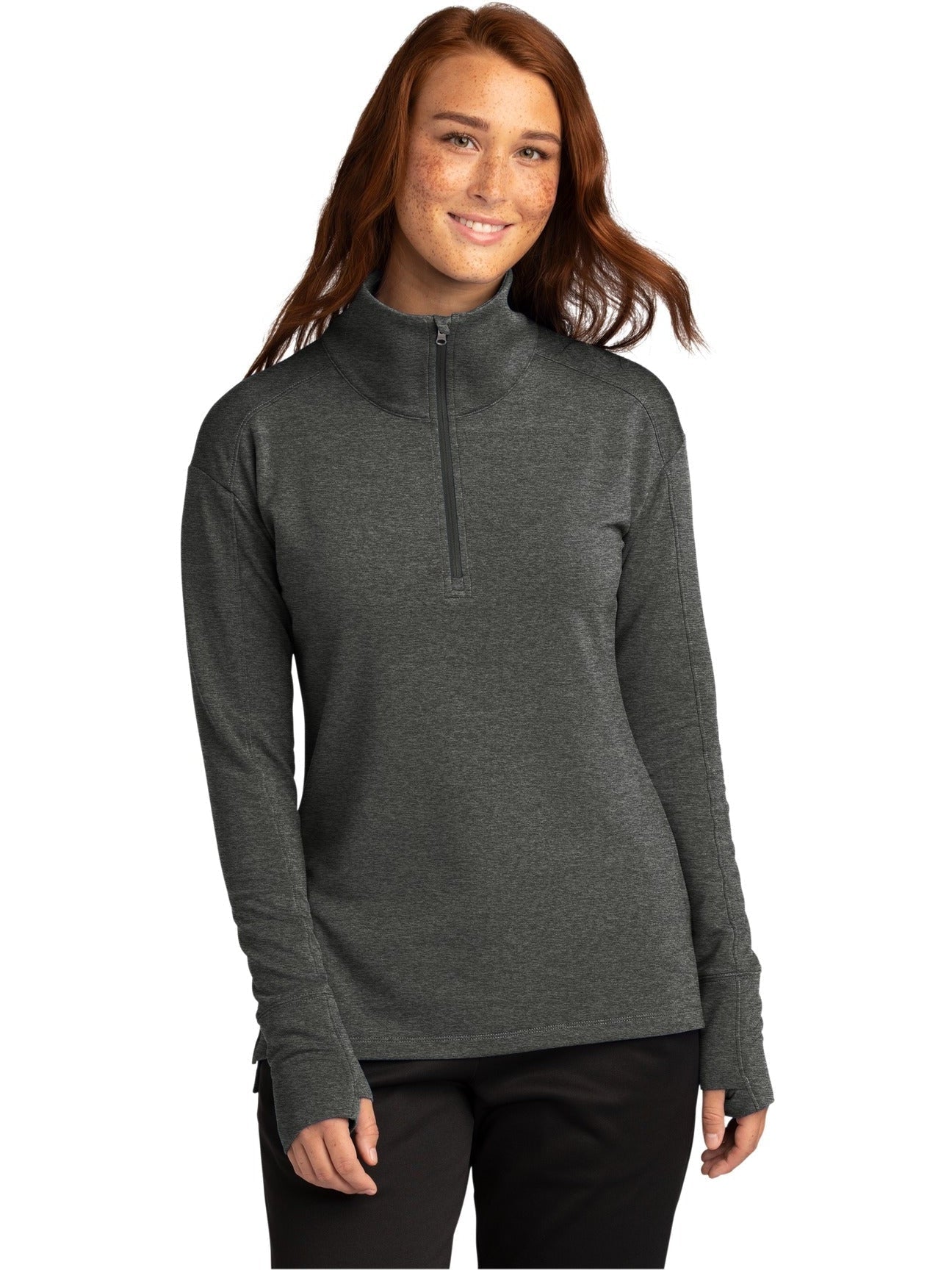  Sport-Tek Ladies Sport-Wick Flex Fleece 1/4-Zip-Regular-Sport-Tek-Dark Grey Heather-S-Thread Logic