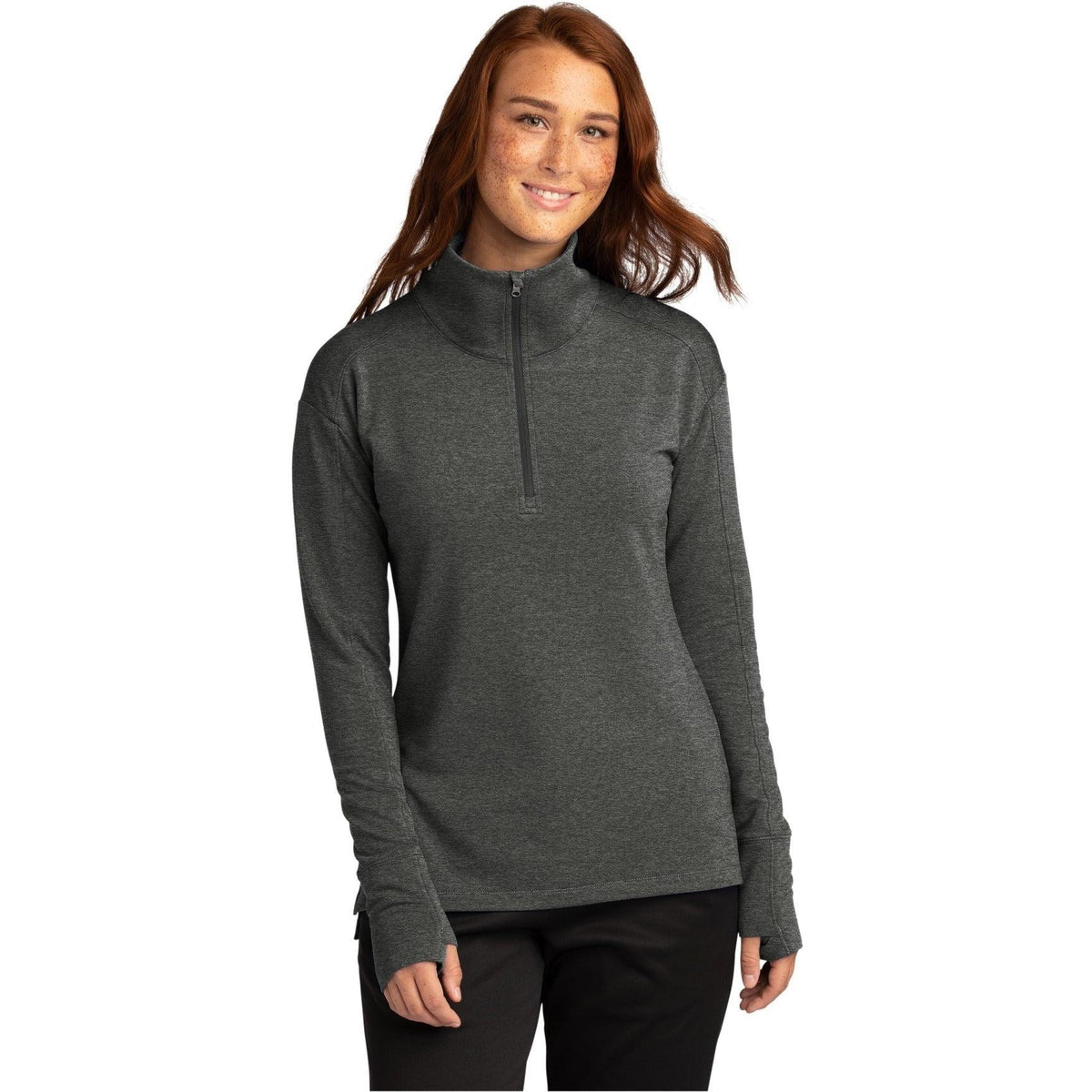logo-left  Sport-Tek Ladies Sport-Wick Flex Fleece 1/4-Zip-Regular-Sport-Tek-Dark Grey Heather-S-Thread Logic