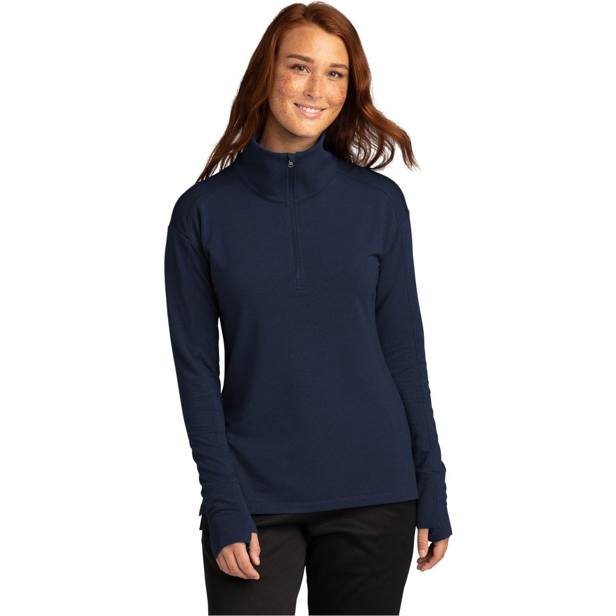 logo-left  Sport-Tek Ladies Sport-Wick Flex Fleece 1/4-Zip-Regular-Sport-Tek-True Navy-S-Thread Logic