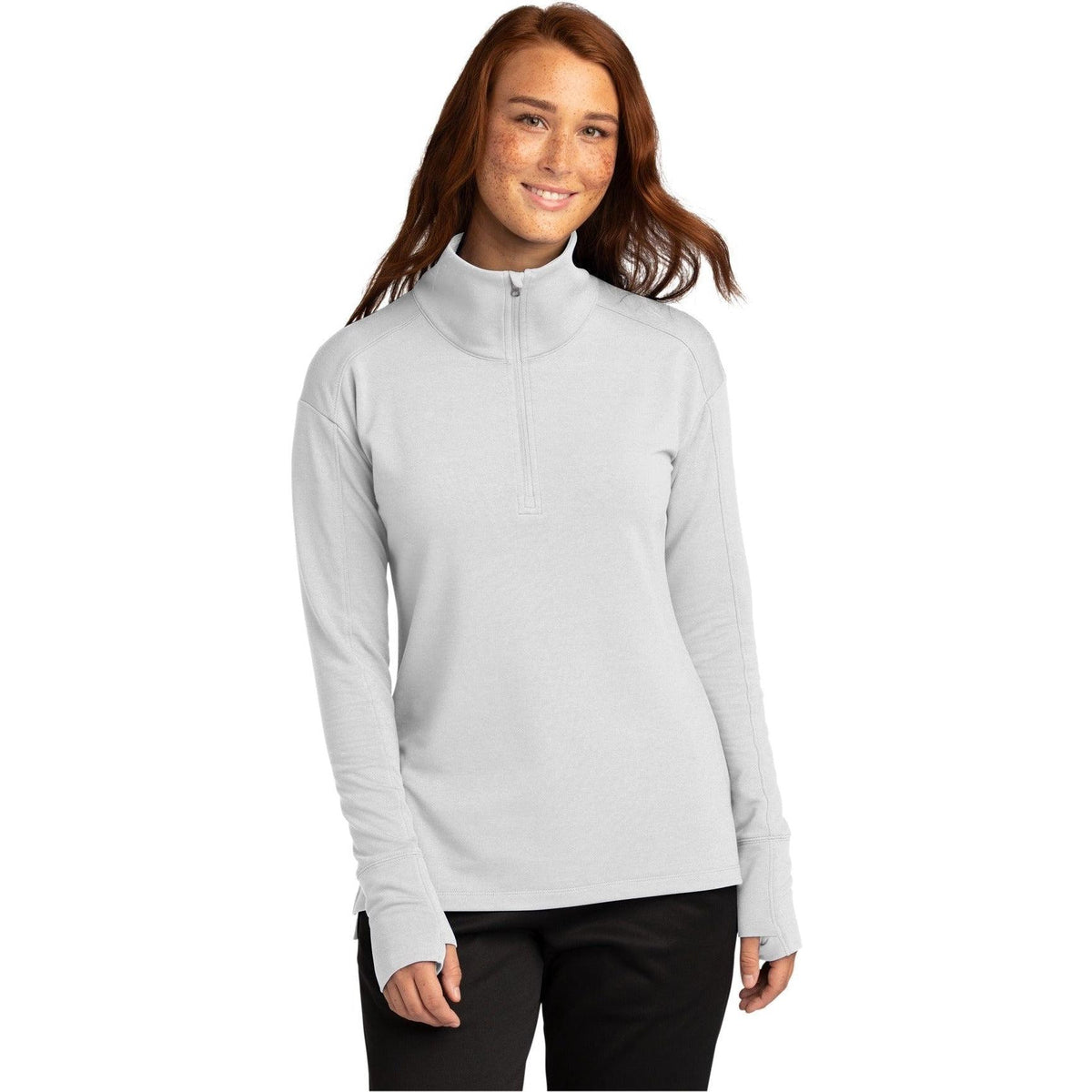 logo-left  Sport-Tek Ladies Sport-Wick Flex Fleece 1/4-Zip-Regular-Sport-Tek-White-S-Thread Logic