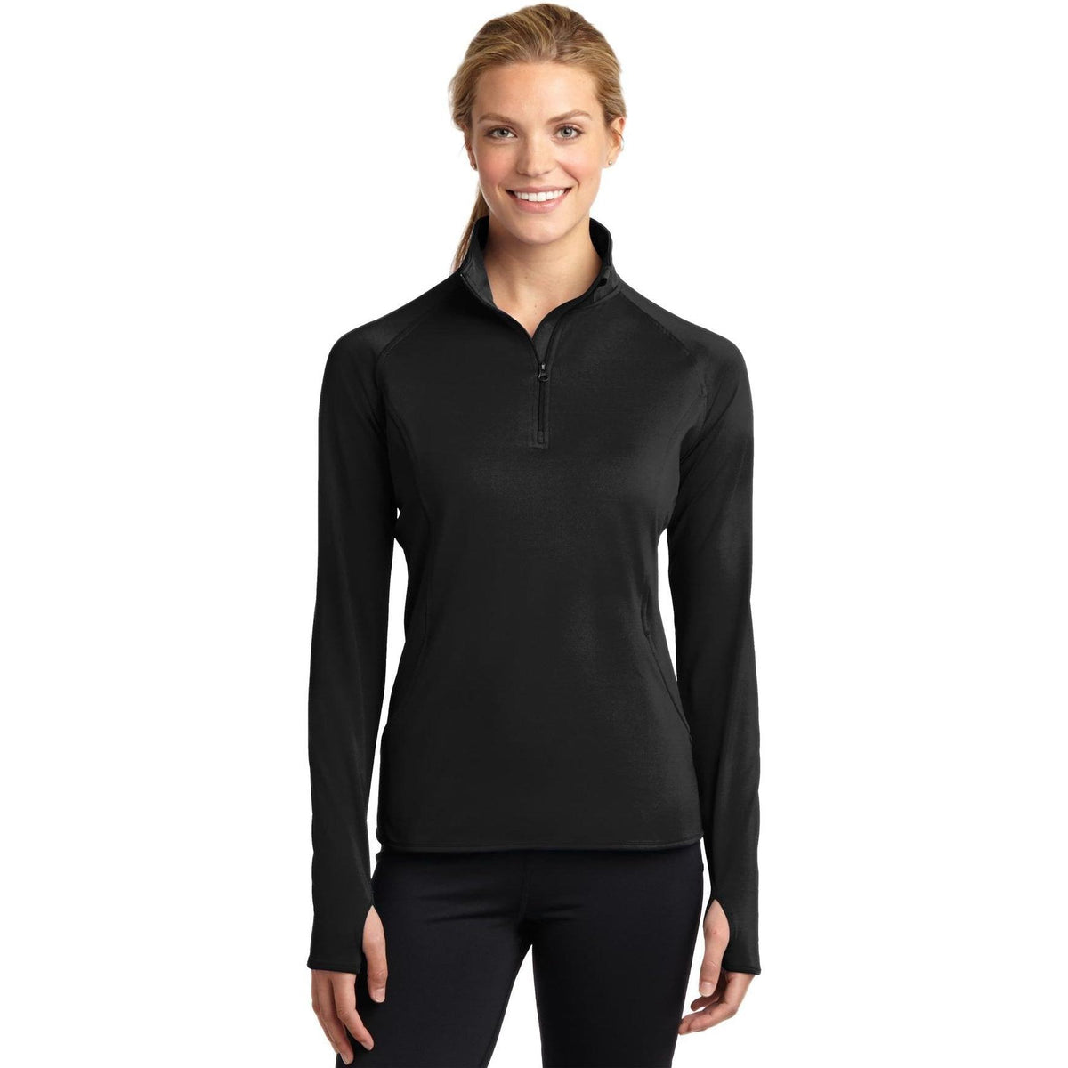 no-logo Sport-Tek Women's Sport-Wick Stretch 1/2-Zip-Quarter Zips-Sport-Tek-Black-XS-Thread Logic