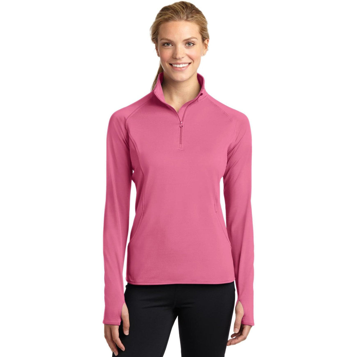 no-logo Sport-Tek Women's Sport-Wick Stretch 1/2-Zip-Quarter Zips-Sport-Tek-Dusty Rose-XS-Thread Logic