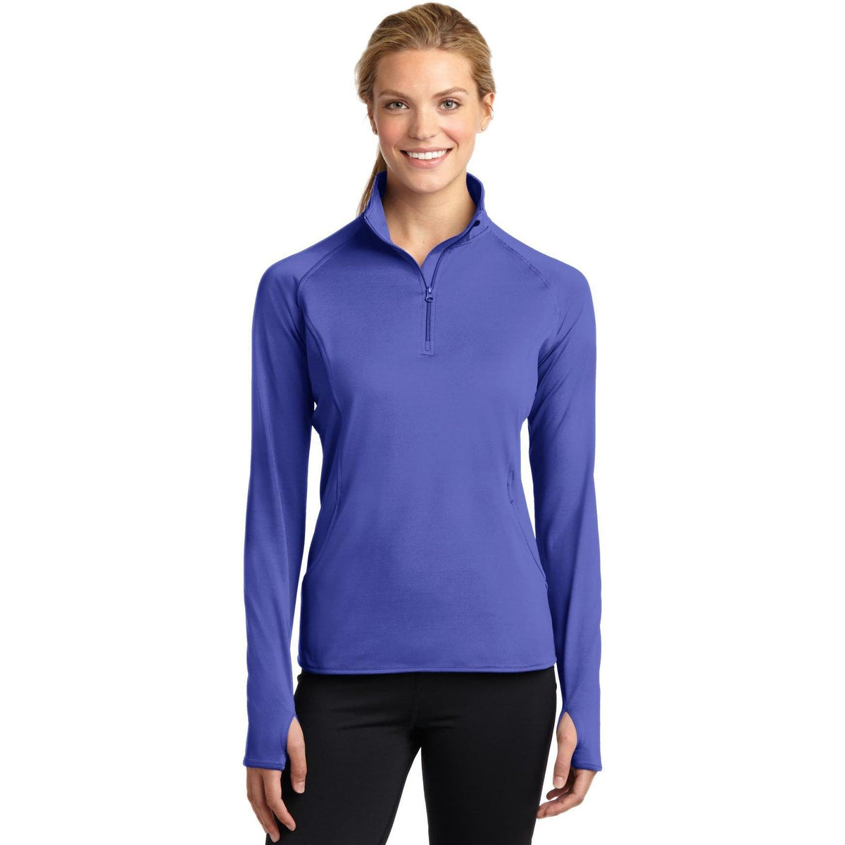 no-logo Sport-Tek Women's Sport-Wick Stretch 1/2-Zip-Quarter Zips-Sport-Tek-Iris Purple-XS-Thread Logic
