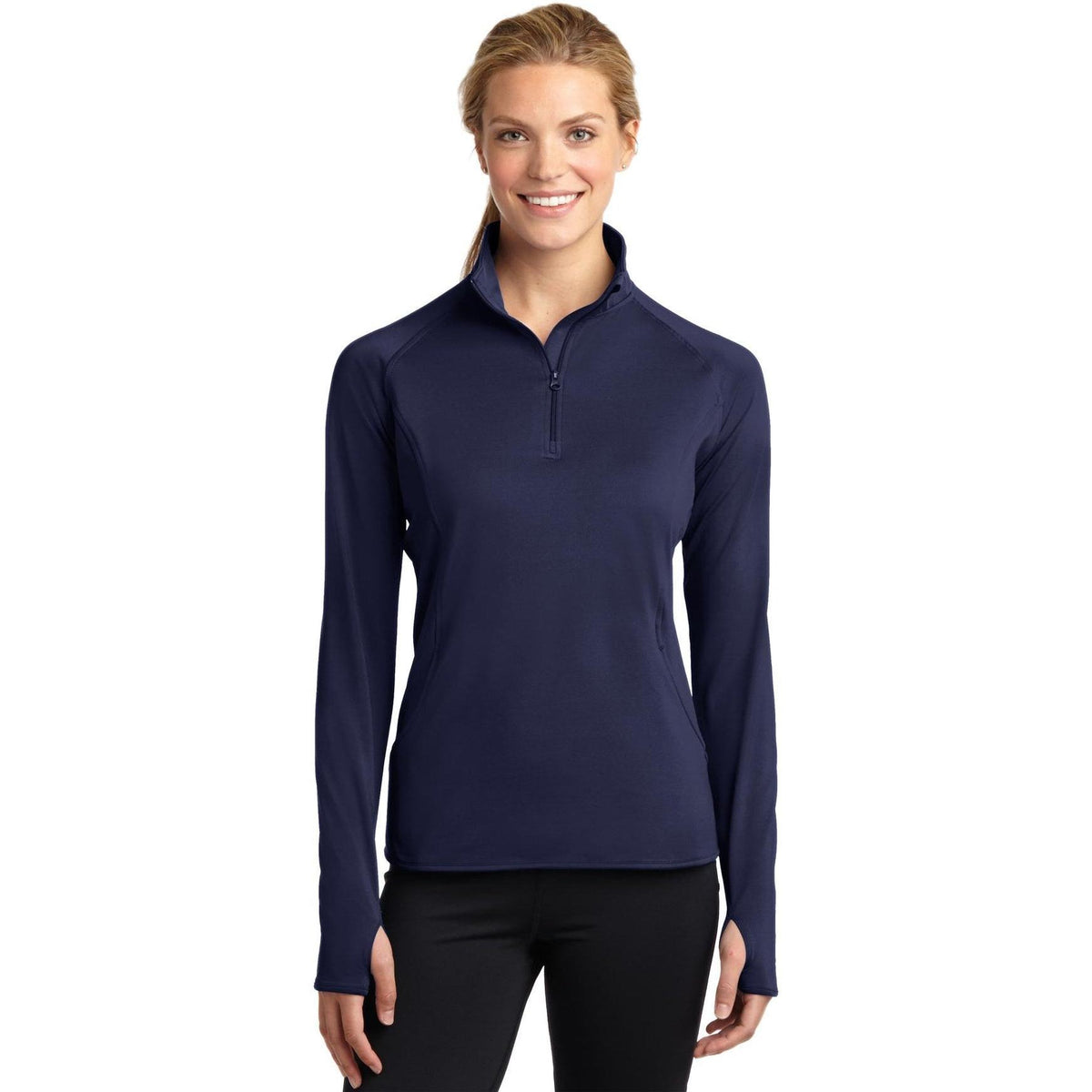 no-logo Sport-Tek Women's Sport-Wick Stretch 1/2-Zip-Quarter Zips-Sport-Tek-True Navy-XS-Thread Logic