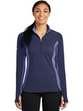  Sport-Tek Ladies Sport-Wick Stretch Contrast 1/2-Zip Pullover-Regular-Sport-Tek-True Navy/True Navy Heather-S-Thread Logic