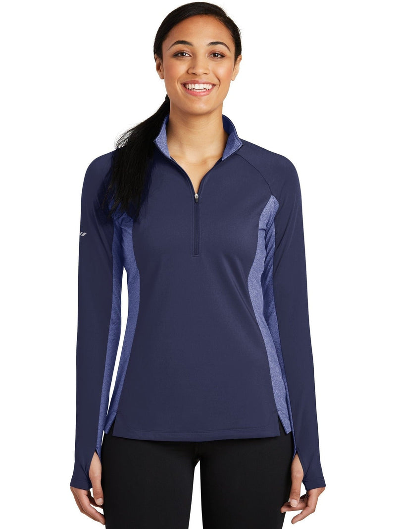  Sport-Tek Ladies Sport-Wick Stretch Contrast 1/2-Zip Pullover-Regular-Sport-Tek-True Navy/True Navy Heather-S-Thread Logic