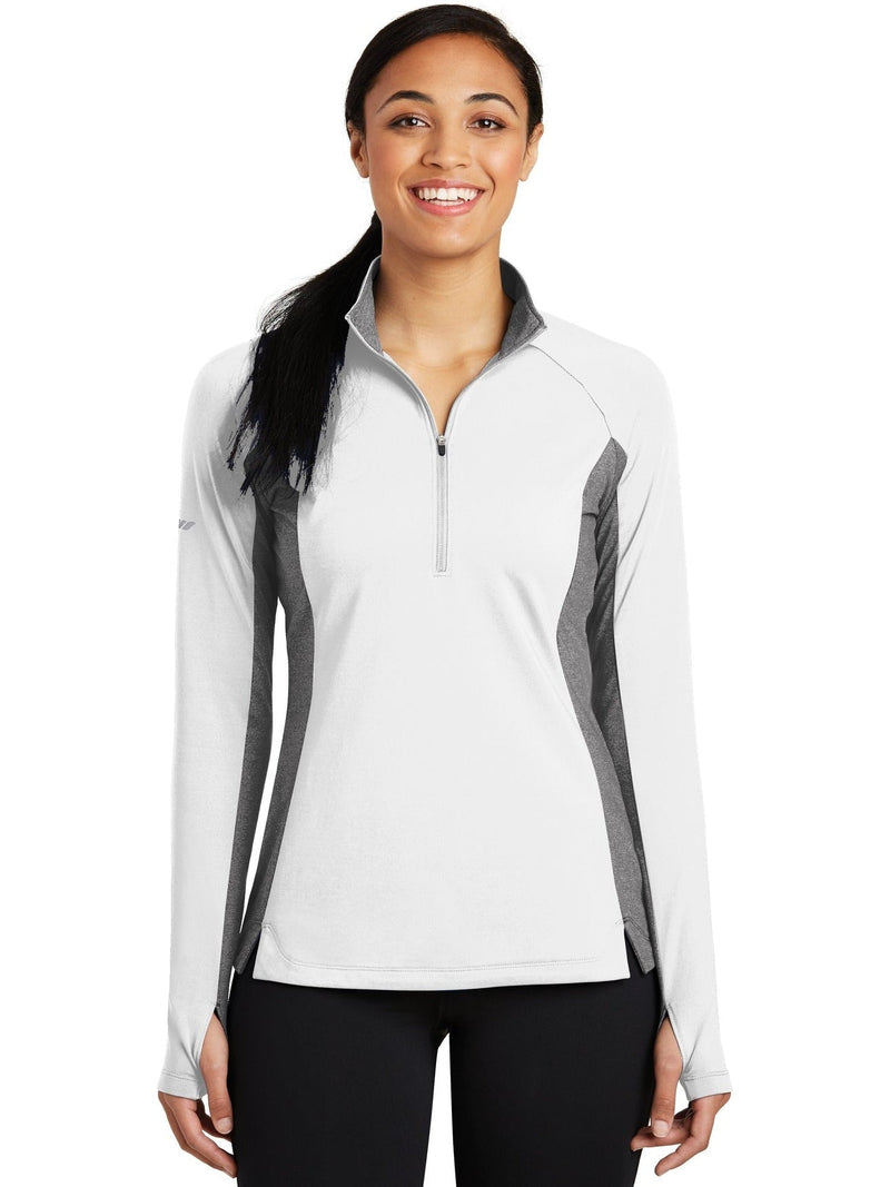  Sport-Tek Ladies Sport-Wick Stretch Contrast 1/2-Zip Pullover-Regular-Sport-Tek-White/Charcoal Grey Heather-S-Thread Logic