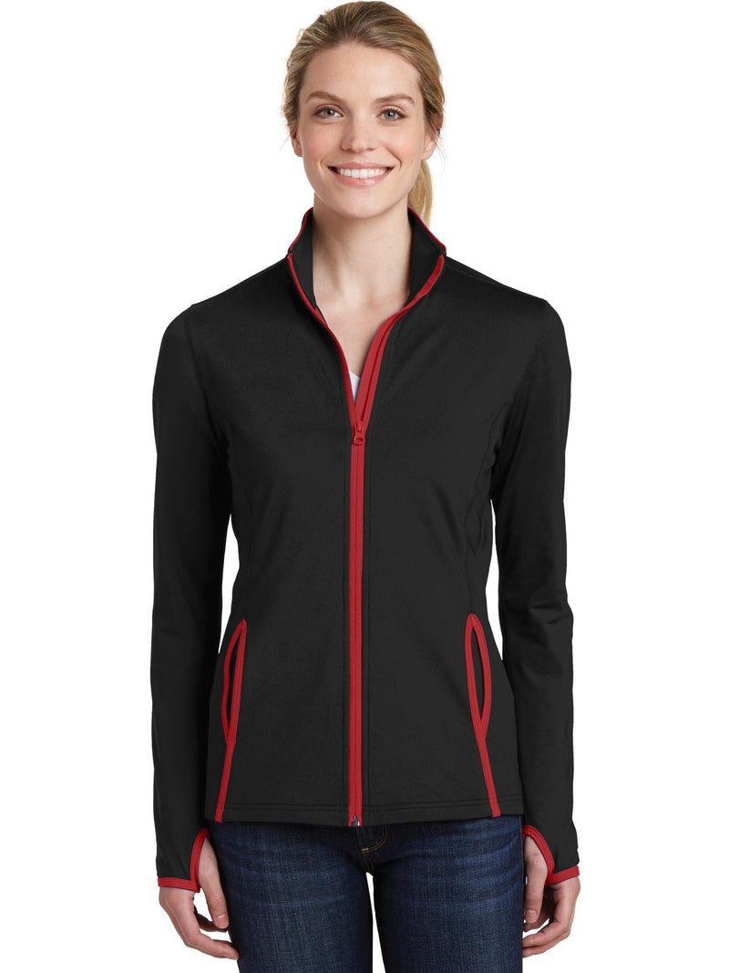  Sport-Tek Ladies Sport-Wick Stretch Contrast Full-Zip Jacket-Regular-Sport-Tek-Black/True Red-S-Thread Logic