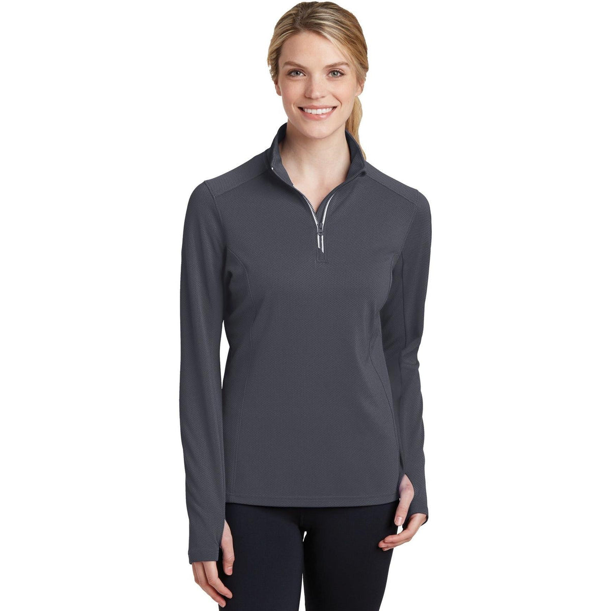 no-logo  Sport-Tek Ladies Sport-Wick Textured 1/4-Zip Pullover-Regular-Sport-Tek-Iron Grey-S-Thread Logic