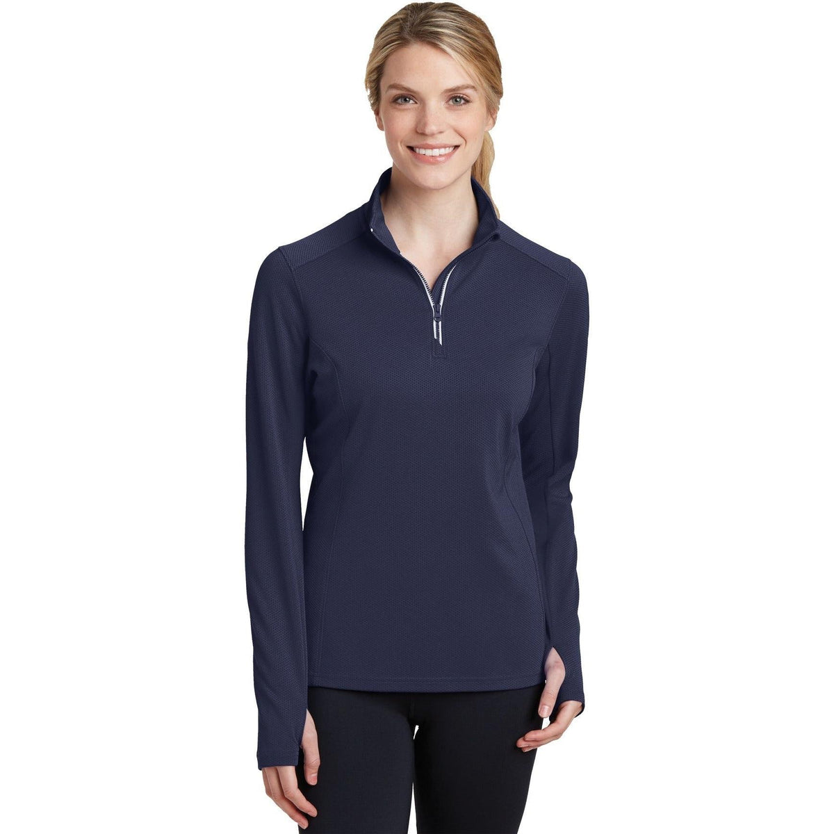 no-logo  Sport-Tek Ladies Sport-Wick Textured 1/4-Zip Pullover-Regular-Sport-Tek-True Navy-S-Thread Logic
