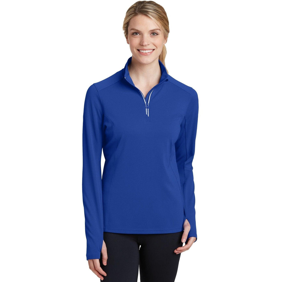 no-logo  Sport-Tek Ladies Sport-Wick Textured 1/4-Zip Pullover-Regular-Sport-Tek-True Royal-S-Thread Logic
