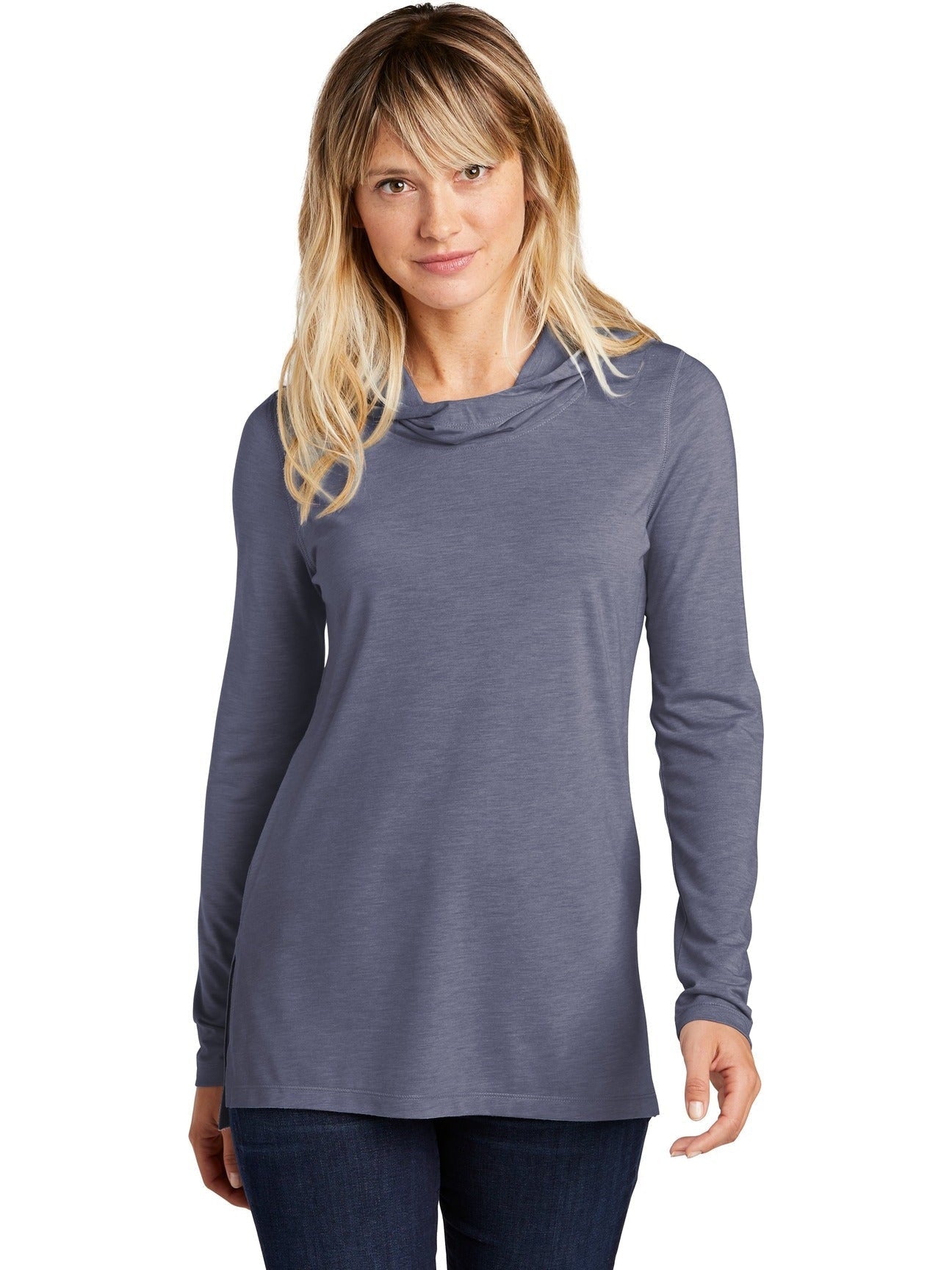  Sport-Tek Ladies Tri-Blend Wicking Long Sleeve Hoodie-Regular-Sport-Tek-True Navy Heather-XS-Thread Logic