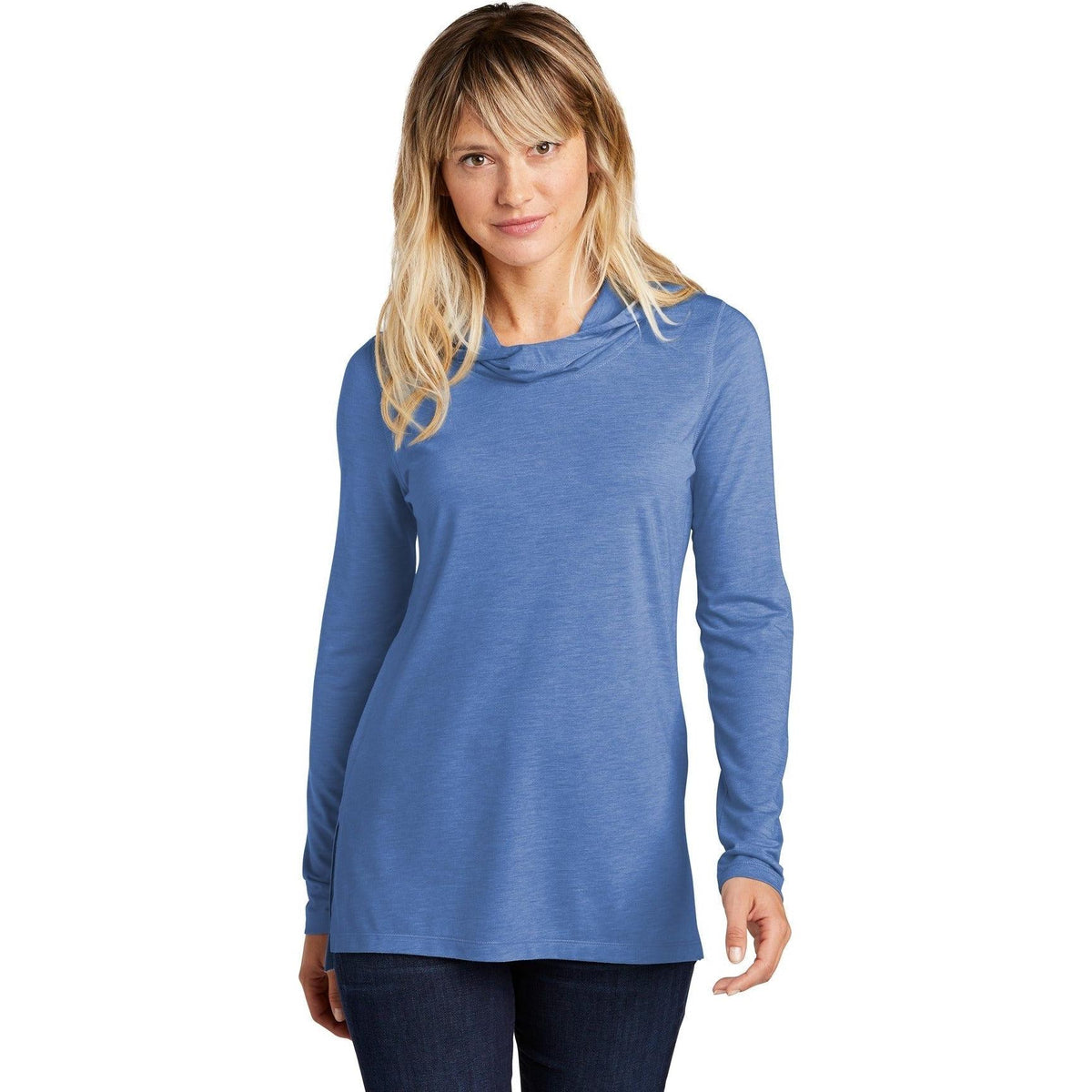 no-logo Sport-Tek Women's Tri-Blend Wicking Long Sleeve Hoodie-Hoodies-Sport-Tek-True Royal Heather-XS-Thread Logic