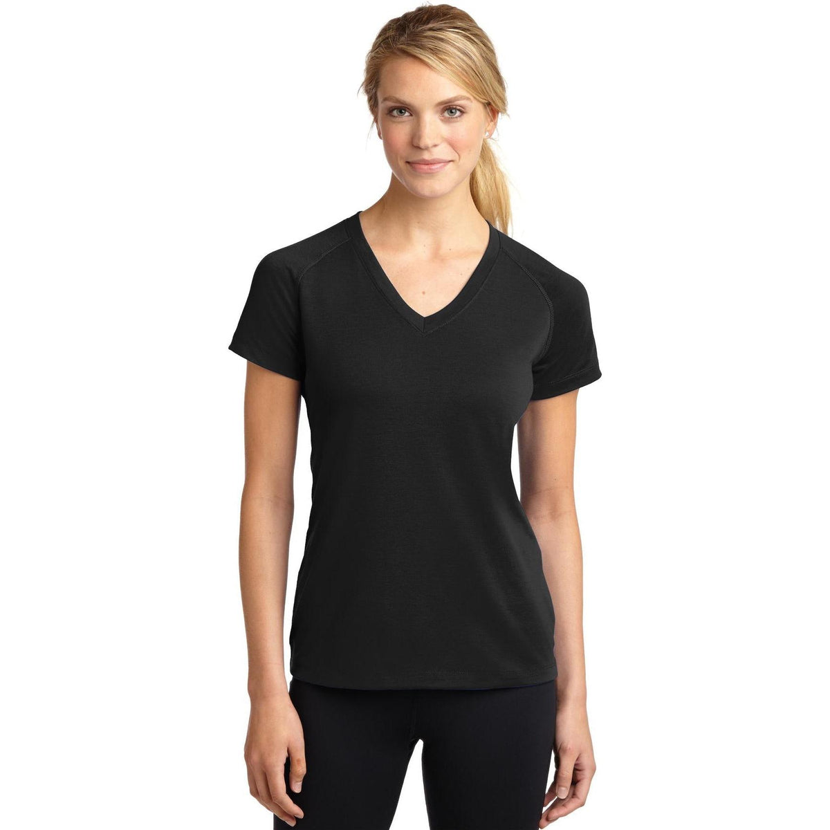 no-logo Sport-Tek Women's Ultimate Performance V-Neck-Polos-Sport-Tek-Black-XS-Thread Logic