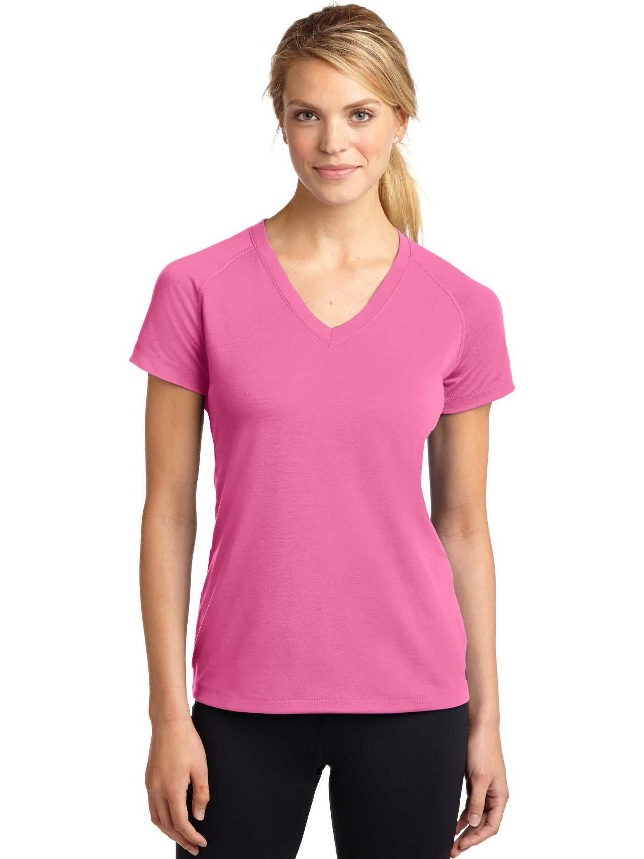  Sport-Tek Ladies Ultimate Performance V-Neck-Regular-Sport-Tek-Bright Pink-XS-Thread Logic
