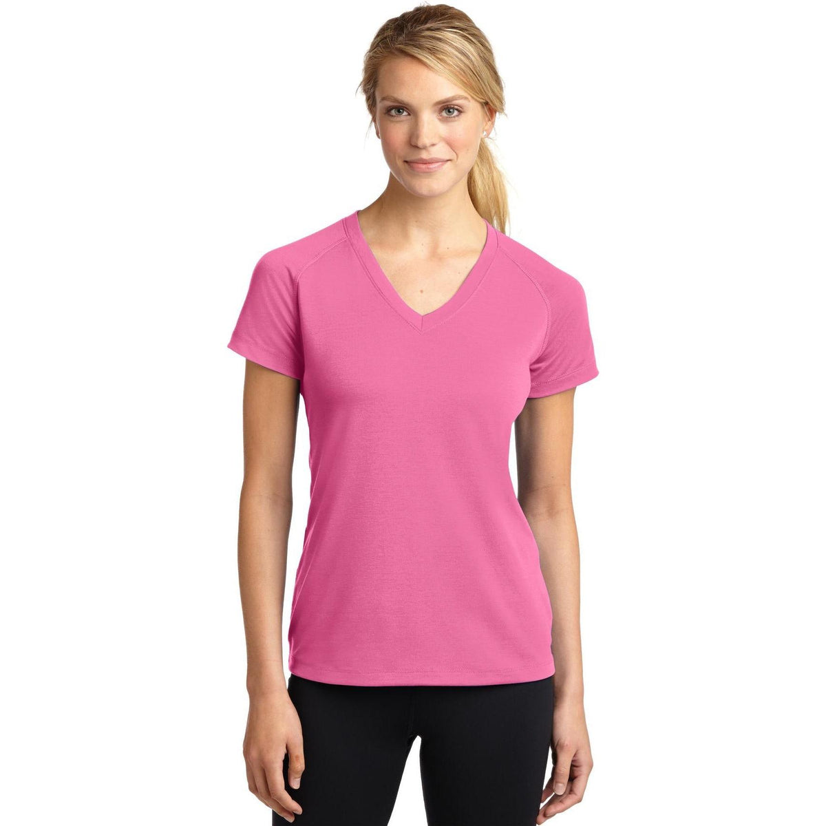 no-logo Sport-Tek Women's Ultimate Performance V-Neck-Polos-Sport-Tek-Bright Pink-XS-Thread Logic