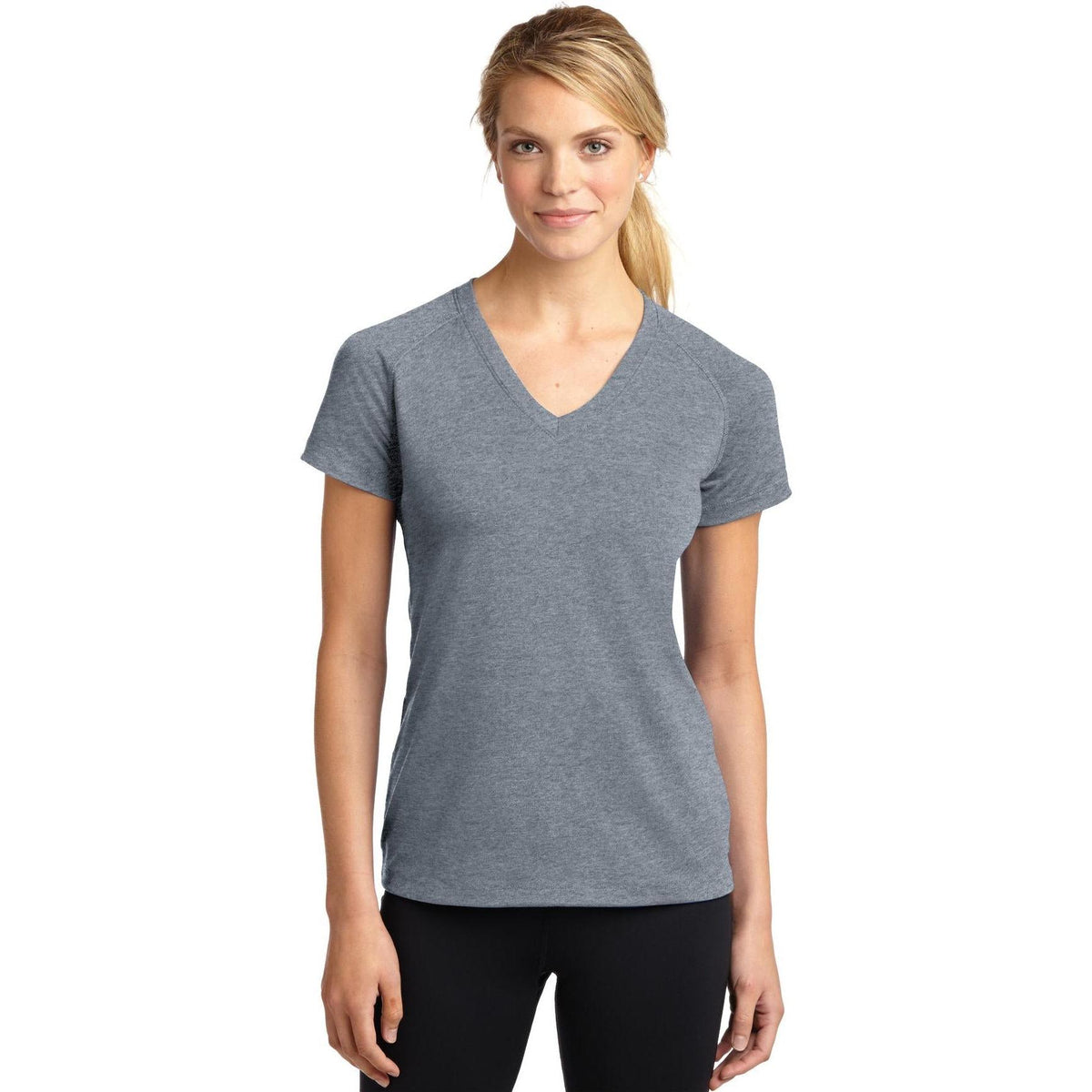 no-logo Sport-Tek Women's Ultimate Performance V-Neck-Polos-Sport-Tek-Heather Grey-XS-Thread Logic