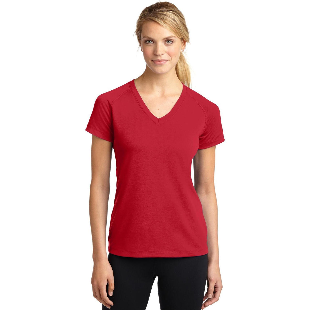 no-logo Sport-Tek Women's Ultimate Performance V-Neck-Polos-Sport-Tek-True Red-XS-Thread Logic