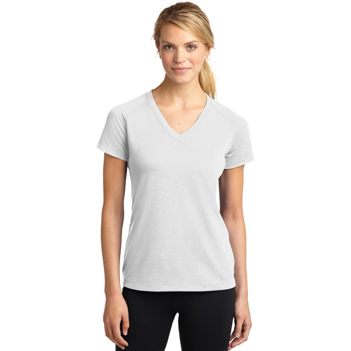 no-logo Sport-Tek Women's Ultimate Performance V-Neck-Polos-Sport-Tek-White-XS-Thread Logic
