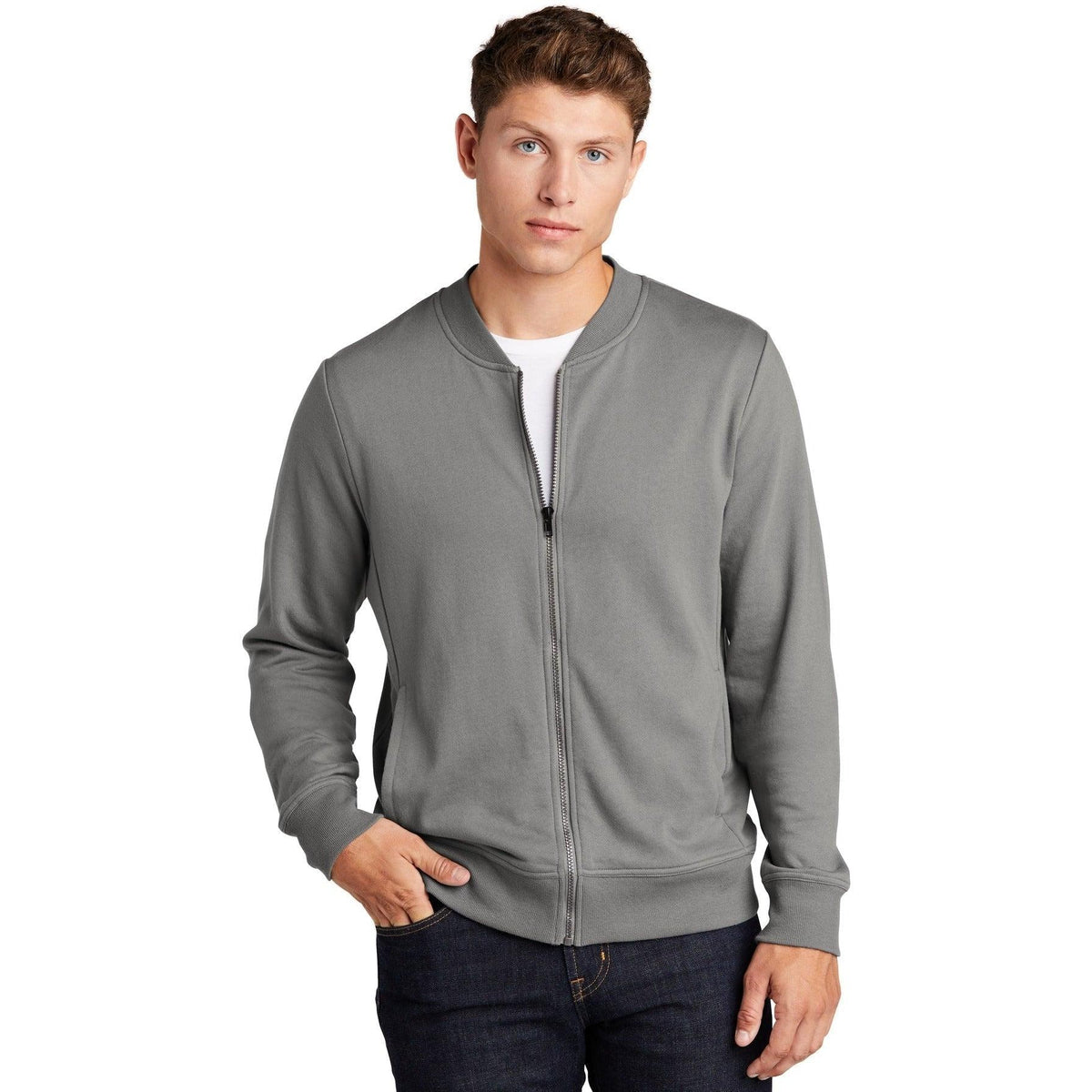 no-logo  Sport-Tek Lightweight French Terry Bomber-Regular-Sport-Tek-Grey Concrete-XS-Thread Logic