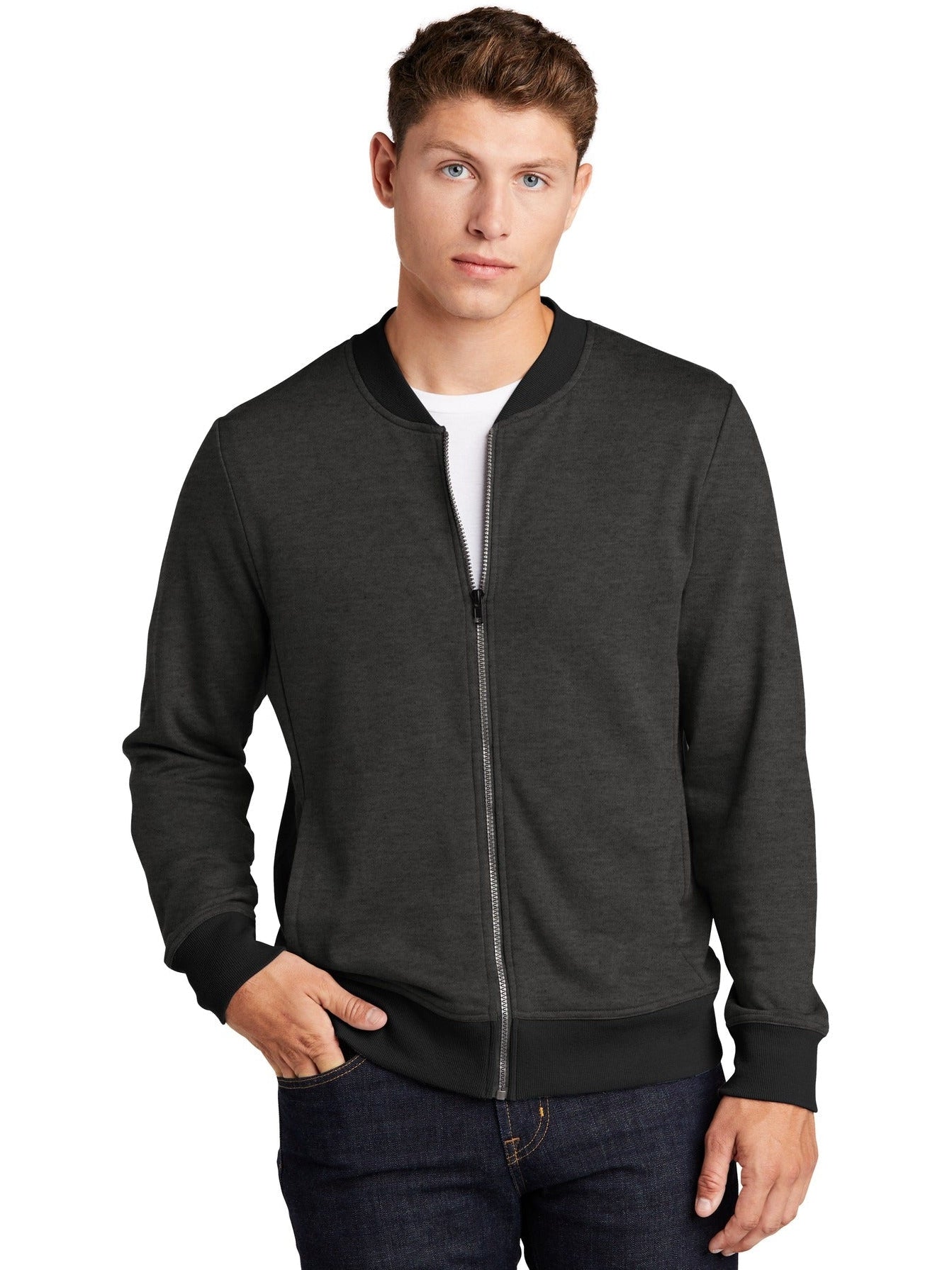  Sport-Tek Lightweight French Terry Bomber-Regular-Sport-Tek-Heather Black-XS-Thread Logic