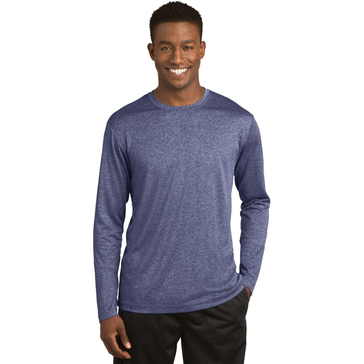 no-logo  Sport-Tek Long Sleeve Heather Contender Tee-Regular-Sport-Tek-True Navy Heather-S-Thread Logic