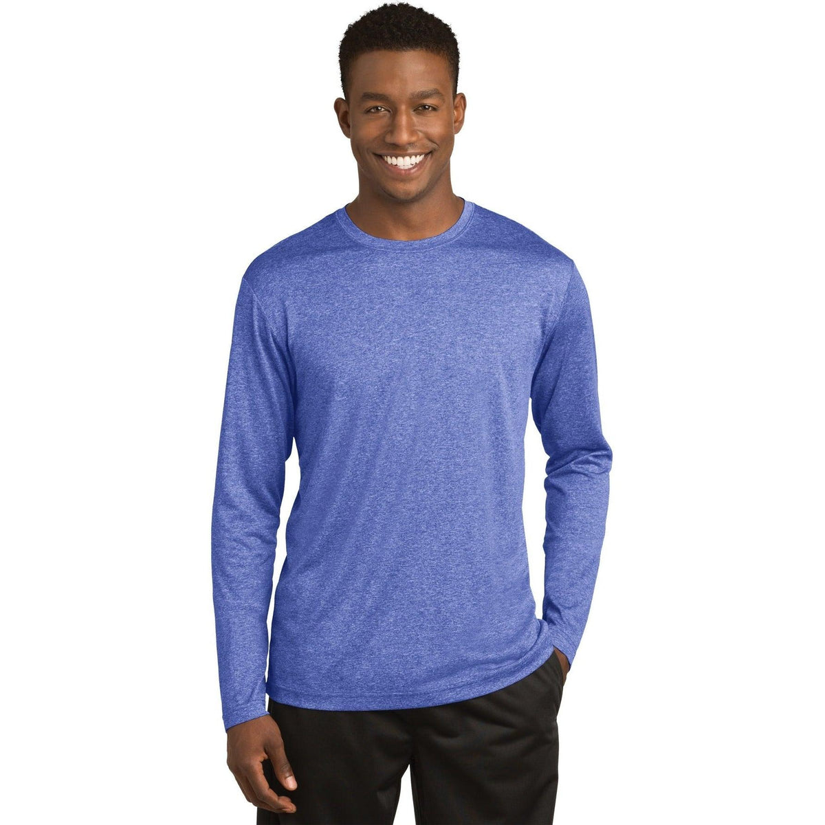 no-logo  Sport-Tek Long Sleeve Heather Contender Tee-Regular-Sport-Tek-True Royal Heather-S-Thread Logic