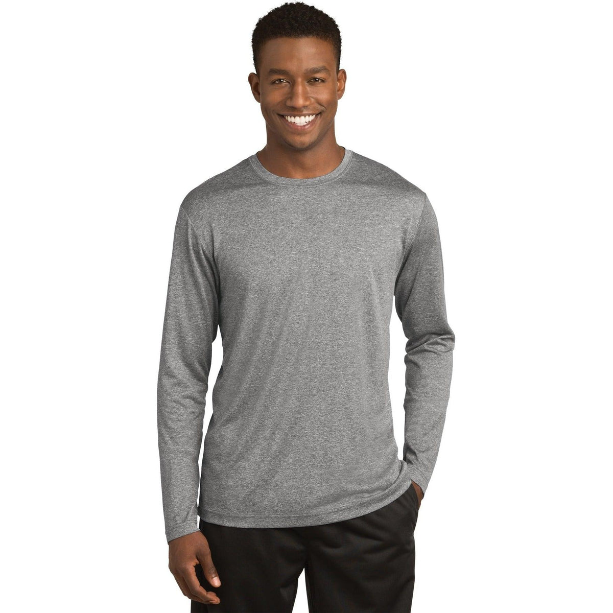 no-logo  Sport-Tek Long Sleeve Heather Contender Tee-Regular-Sport-Tek-Vintage Heather-S-Thread Logic