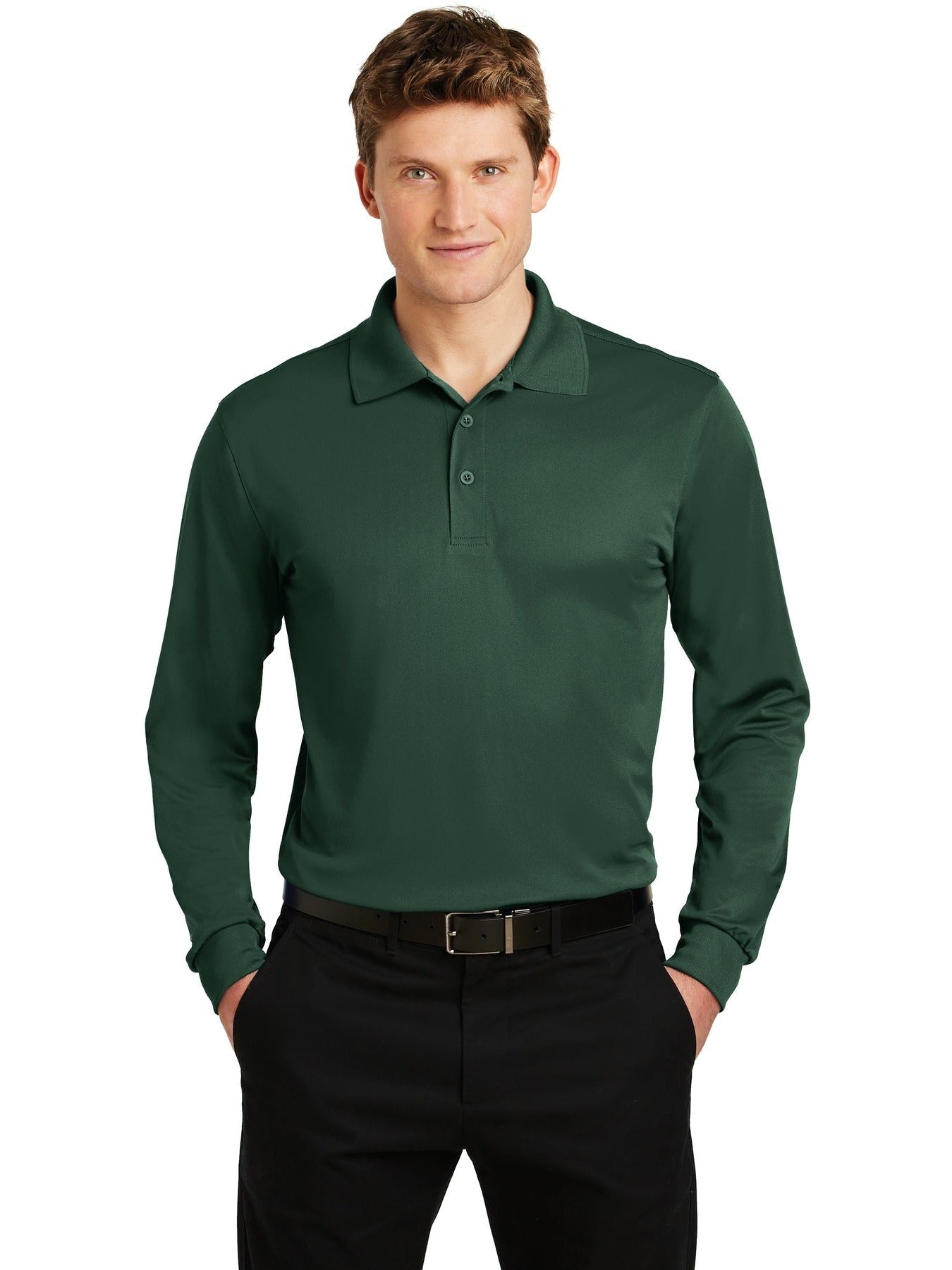  Sport-Tek Long Sleeve Micropique Sport-Wick Polo-Regular-Sport-Tek-Forest Green-S-Thread Logic