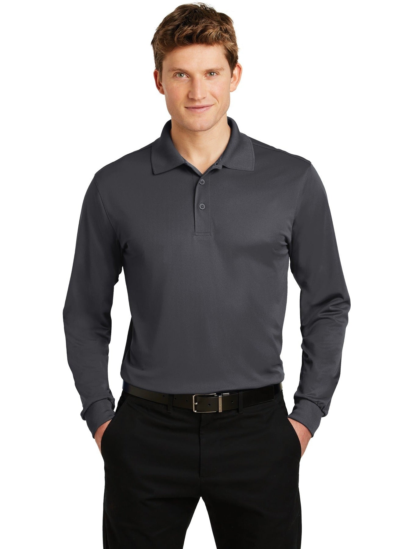  Sport-Tek Long Sleeve Micropique Sport-Wick Polo-Regular-Sport-Tek-Iron Grey-S-Thread Logic