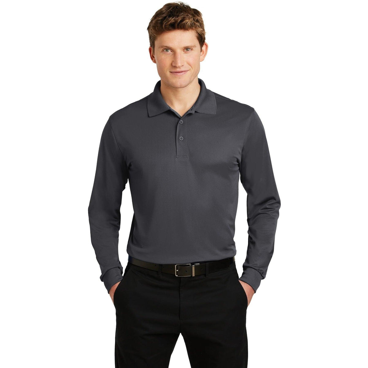 no-logo Sport-Tek Long Sleeve Micropique Sport-Wick Polo-Polos-Sport-Tek-Iron Grey-S-Thread Logic
