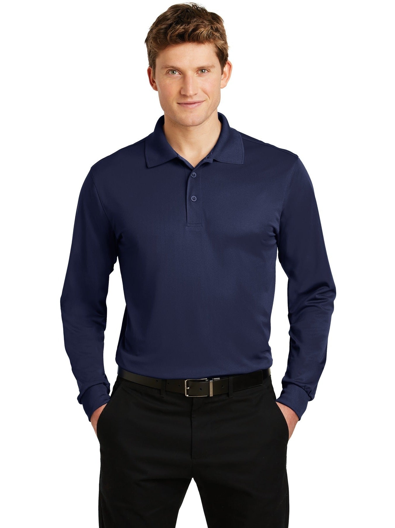  Sport-Tek Long Sleeve Micropique Sport-Wick Polo-Regular-Sport-Tek-True Navy-S-Thread Logic