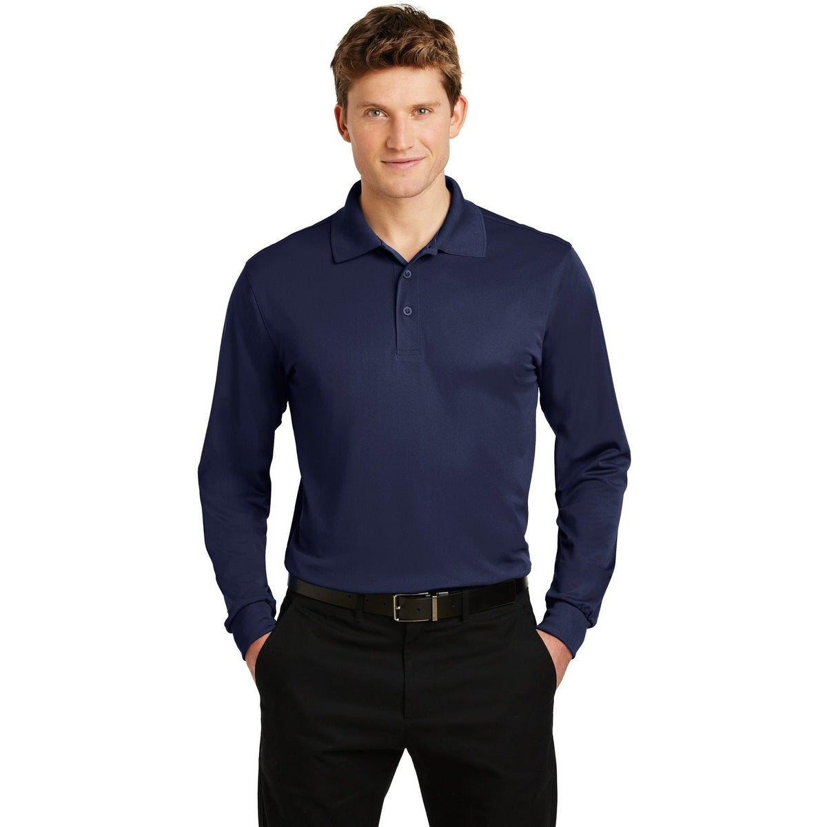 no-logo Sport-Tek Long Sleeve Micropique Sport-Wick Polo-Polos-Sport-Tek-True Navy-S-Thread Logic