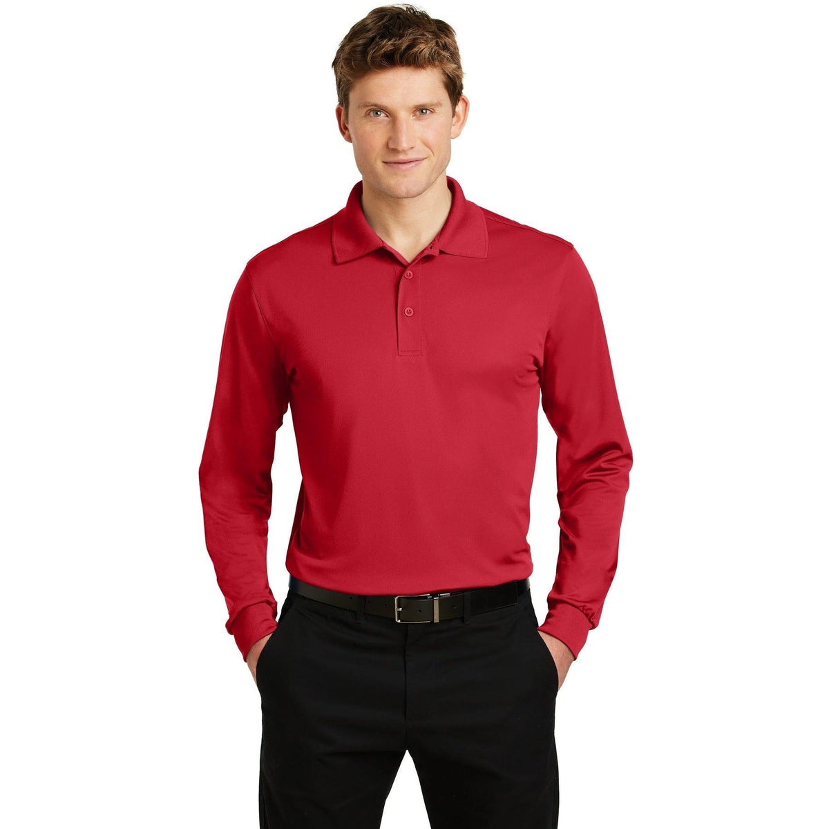 no-logo Sport-Tek Long Sleeve Micropique Sport-Wick Polo-Polos-Sport-Tek-True Red-S-Thread Logic