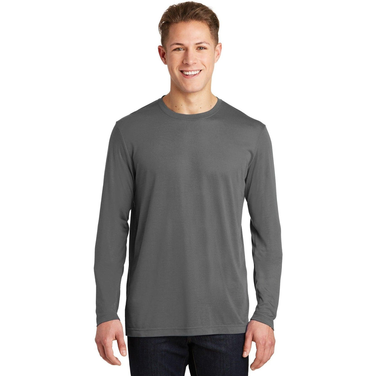 no-logo  Sport-Tek Long Sleeve Posicharge Competitor Cotton Touch Tee-Regular-Sport-Tek-Dark Smoke Grey-S-Thread Logic