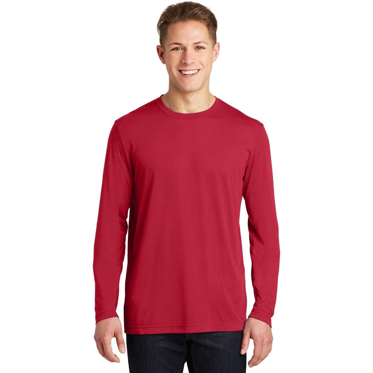 no-logo  Sport-Tek Long Sleeve Posicharge Competitor Cotton Touch Tee-Regular-Sport-Tek-Deep Red-S-Thread Logic